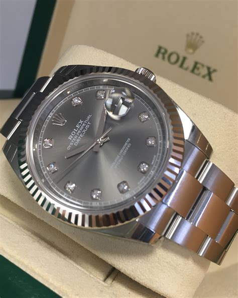 rolex date just 41 rhodium dial 2023|rolex datejust 41mm diamond dial.